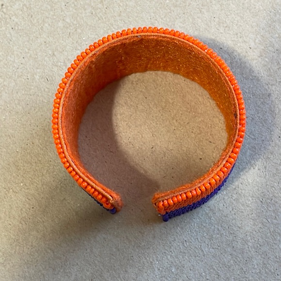 💜🧡 NEW Purple Orange Striped Beaded Cuff Bracelet Clemson Game Days - Picture 2 of 3